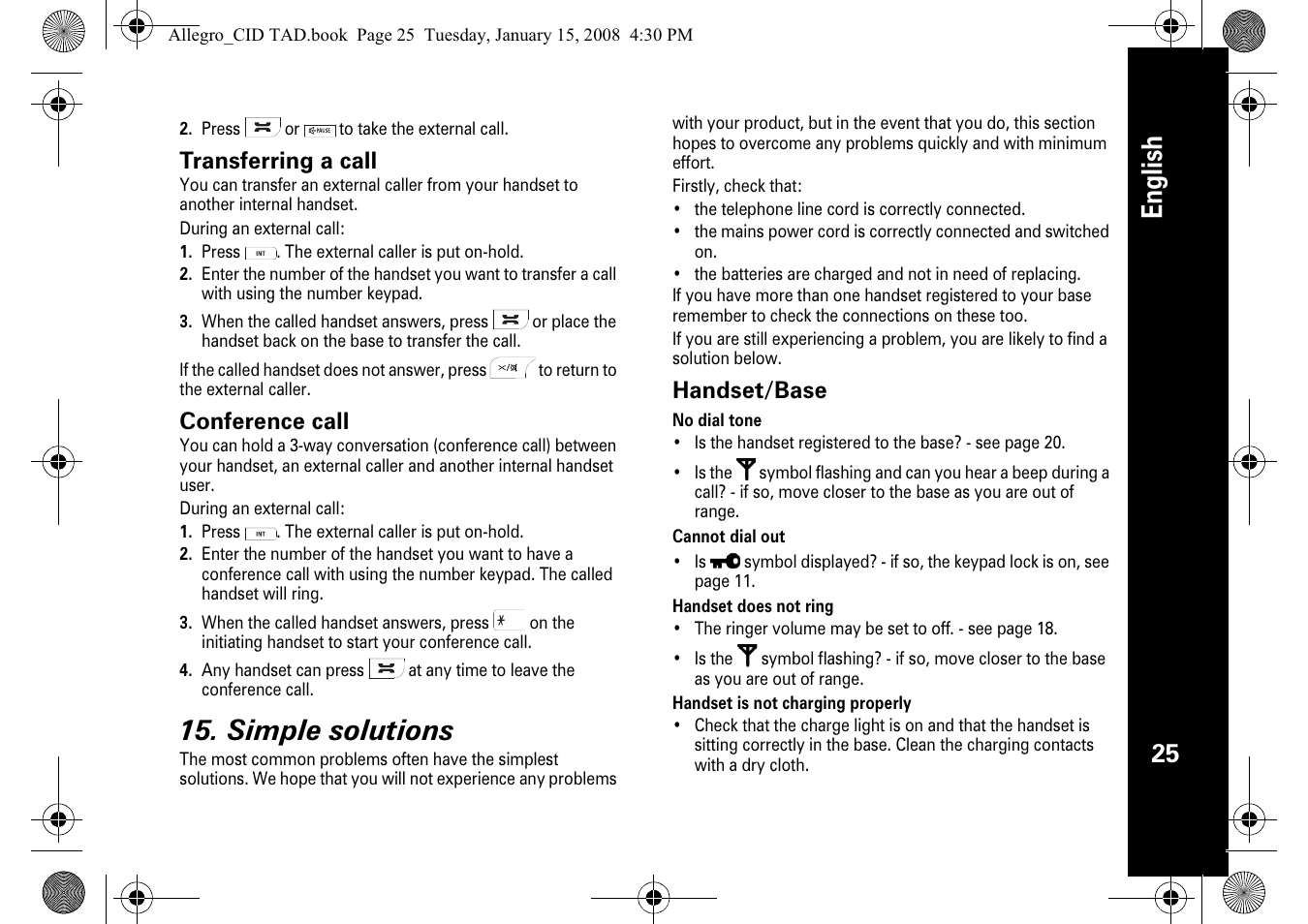 English, Simple solutions | Motorola D210 User Manual | Page 27 / 32