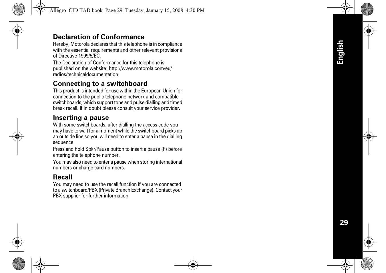 English | Motorola D210 User Manual | Page 31 / 32