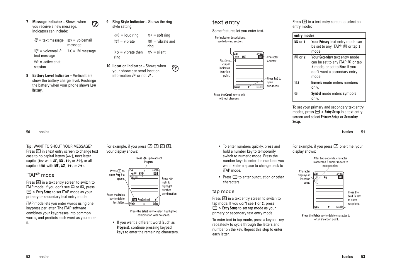 Text entry | Motorola Cell Phone User Manual | Page 19 / 35