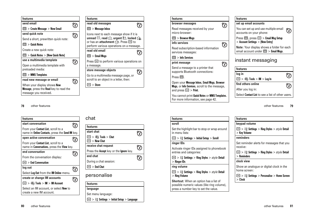 Instant messaging, Chat personalise | Motorola Cell Phone User Manual | Page 28 / 35