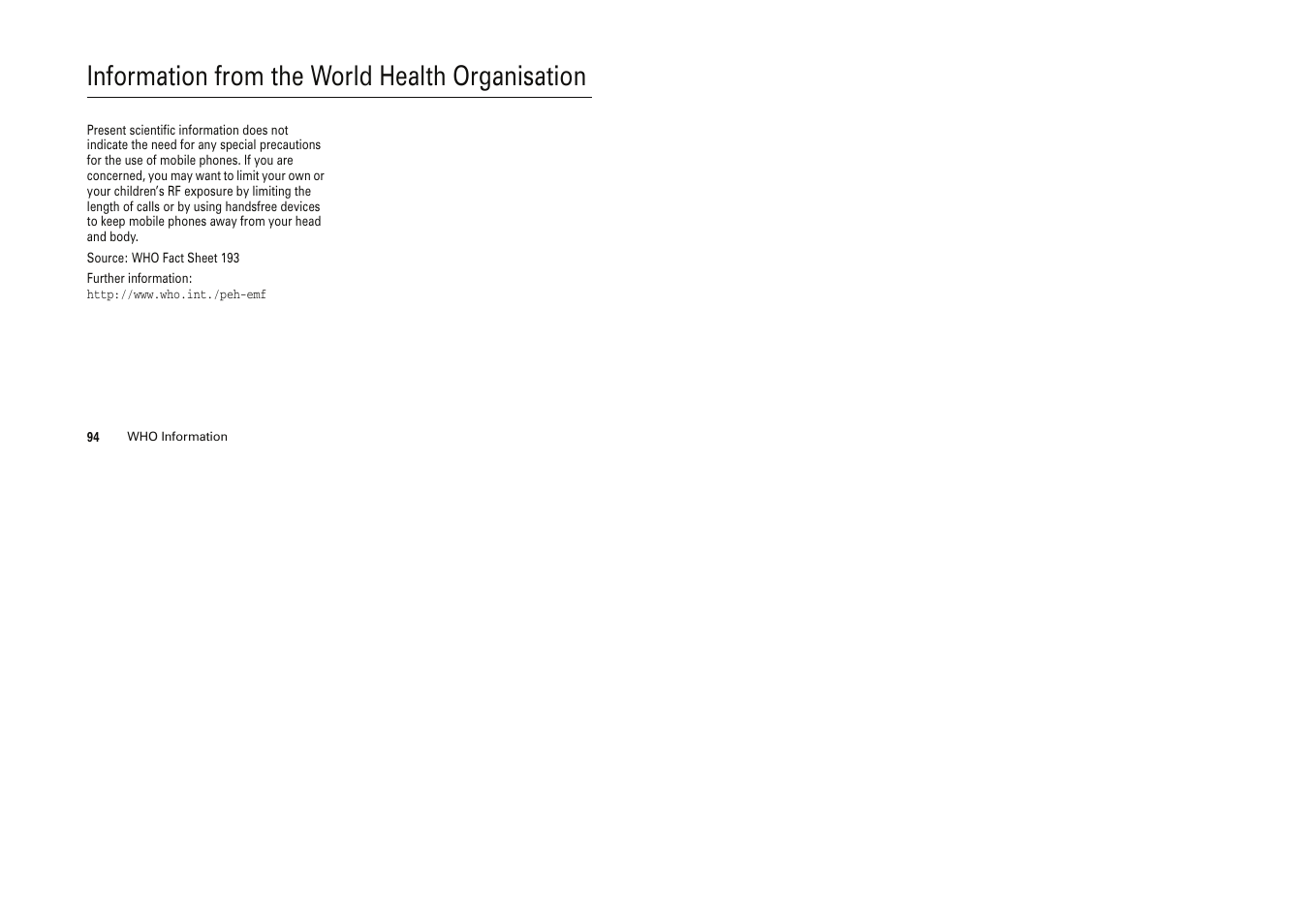 Information from the world health organisation | Motorola Cell Phone User Manual | Page 33 / 35