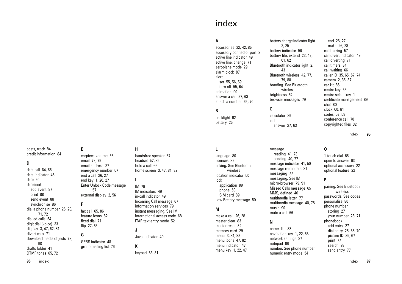 Index | Motorola Cell Phone User Manual | Page 34 / 35