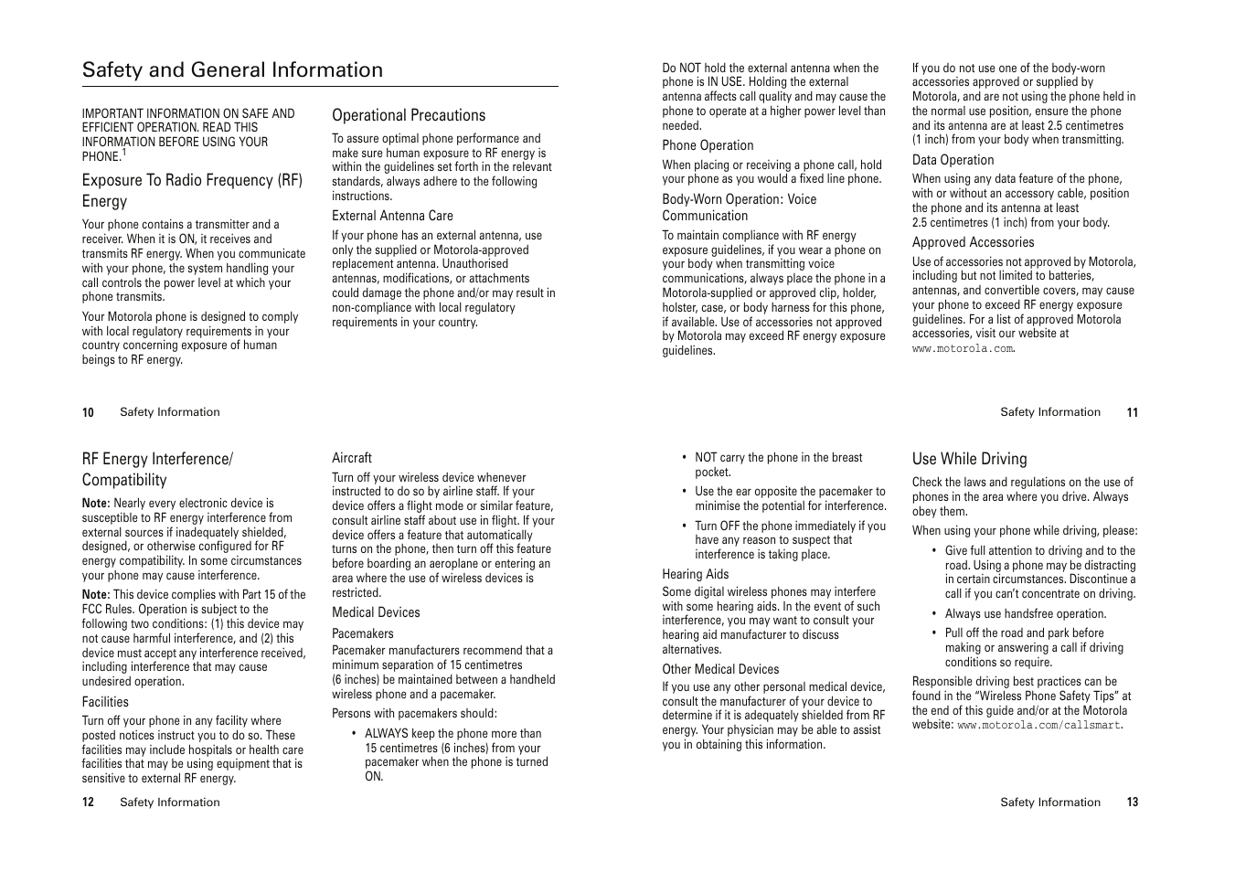 Safety and general information, Safety information | Motorola Cell Phone User Manual | Page 5 / 35