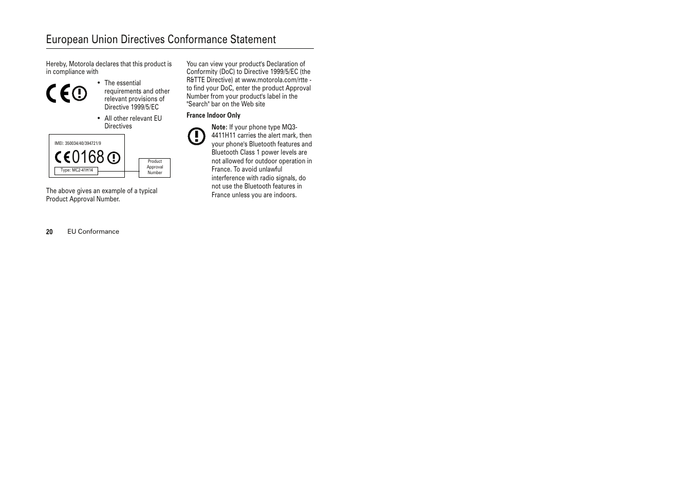 European union directives conformance statement, Eu conformance | Motorola Cell Phone User Manual | Page 9 / 35