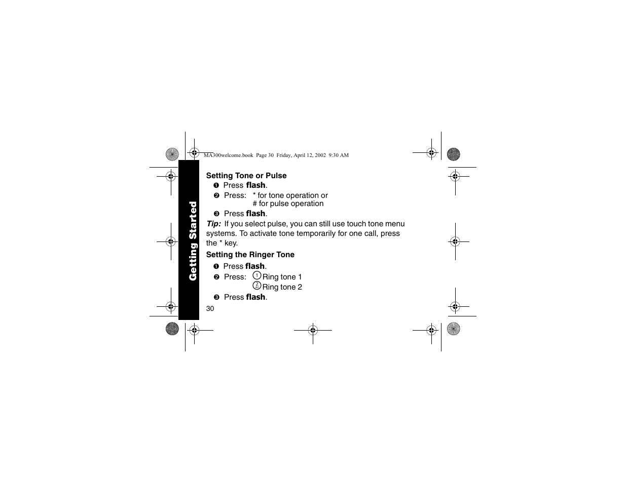 Setting tone or pulse | Motorola MA300 User Manual | Page 32 / 56