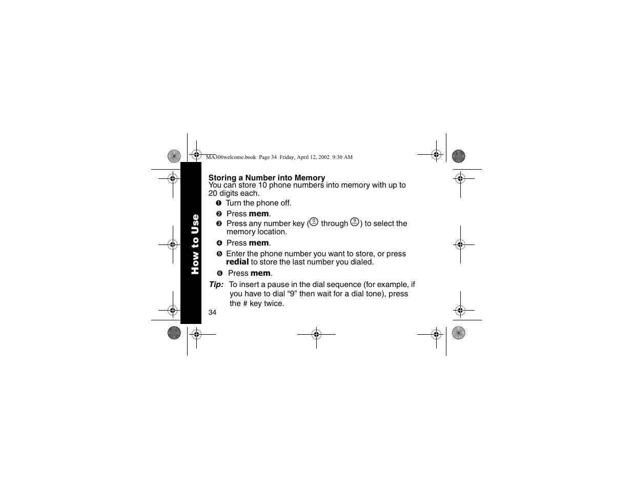 Storing a number into memory | Motorola MA300 User Manual | Page 36 / 56