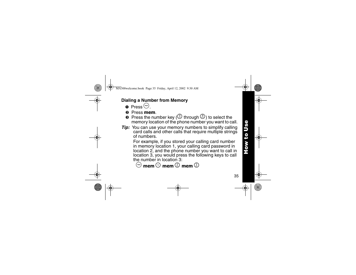 Dialing a number into memory | Motorola MA300 User Manual | Page 37 / 56