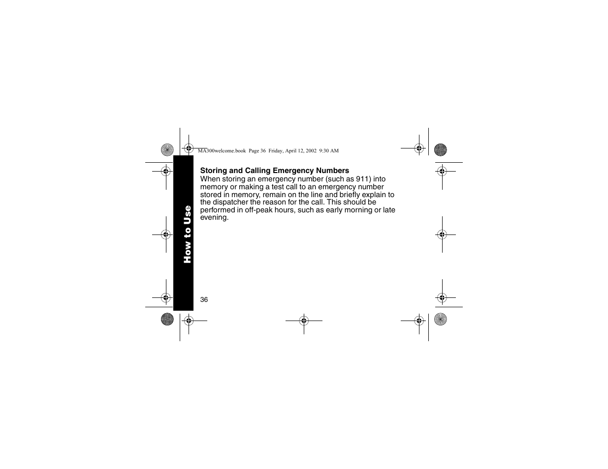 Storing and calling emergency numbers | Motorola MA300 User Manual | Page 38 / 56