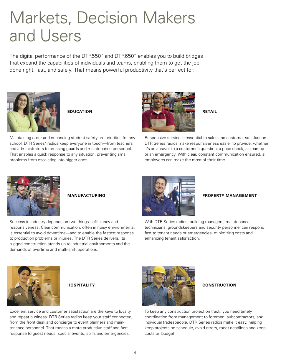 Markets, decision makers and users | Motorola DTR550TM User Manual | Page 4 / 16