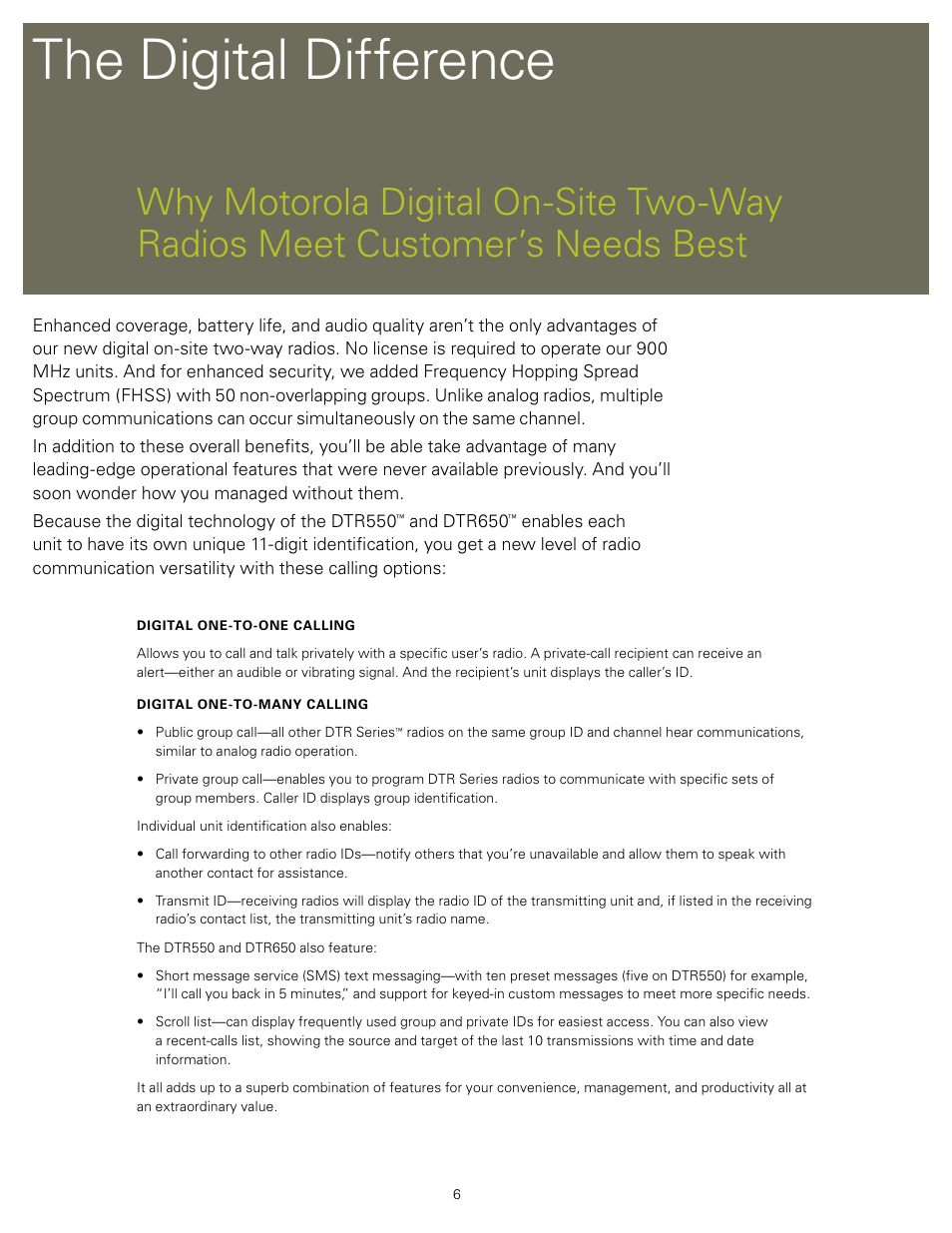 The digital difference | Motorola DTR550TM User Manual | Page 6 / 16