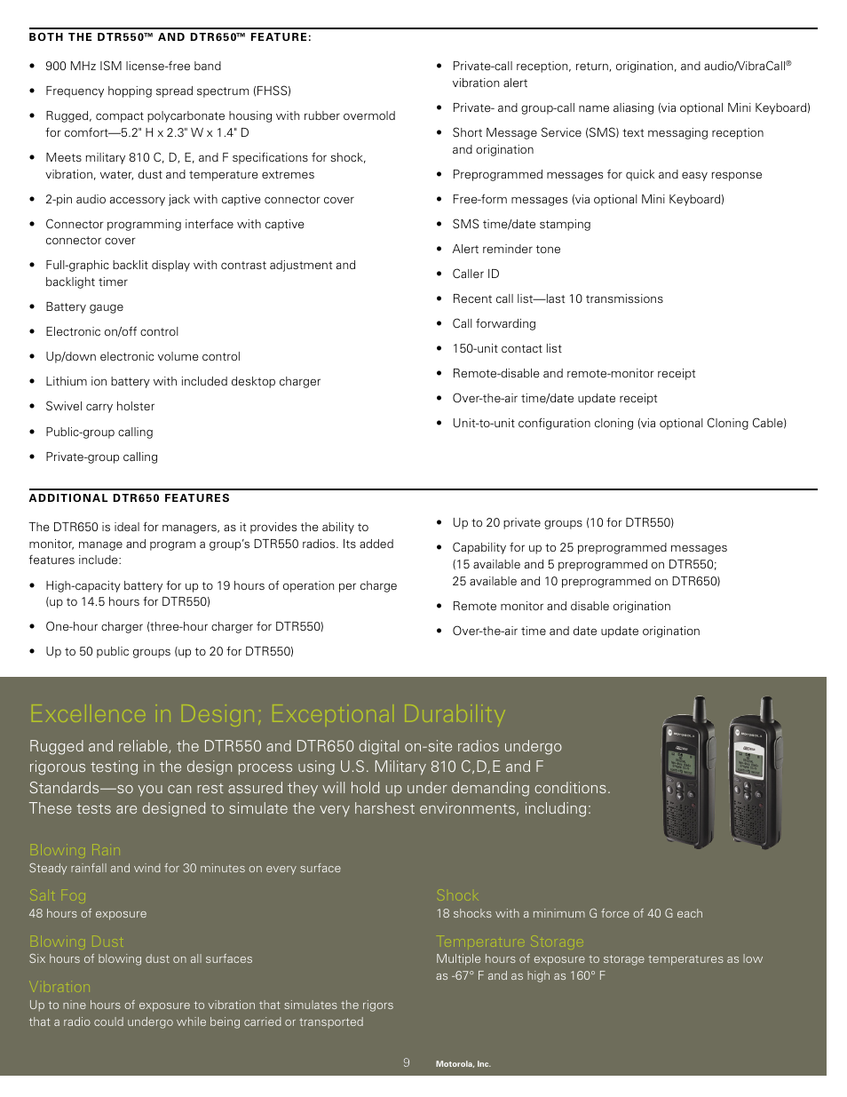 Excellence in design; exceptional durability | Motorola DTR550TM User Manual | Page 9 / 16