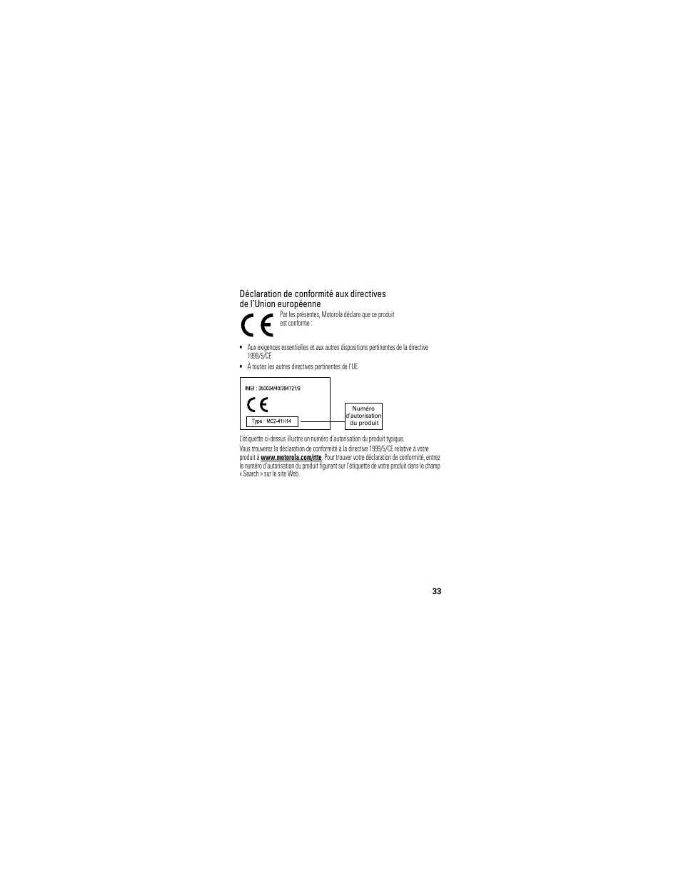 Conformité aux directives de l’union européenne | Motorola T325 User Manual | Page 107 / 110