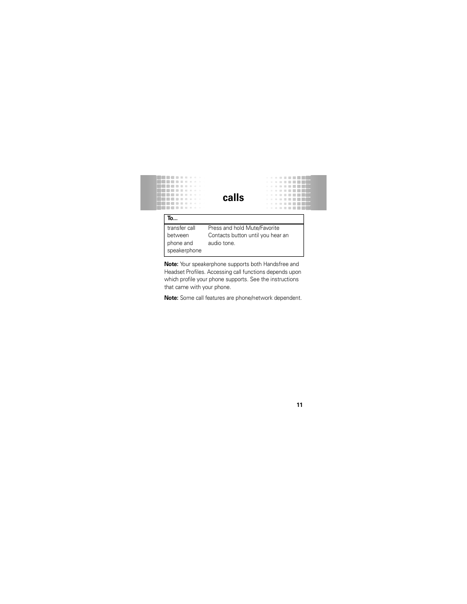 Calls | Motorola T325 User Manual | Page 13 / 110