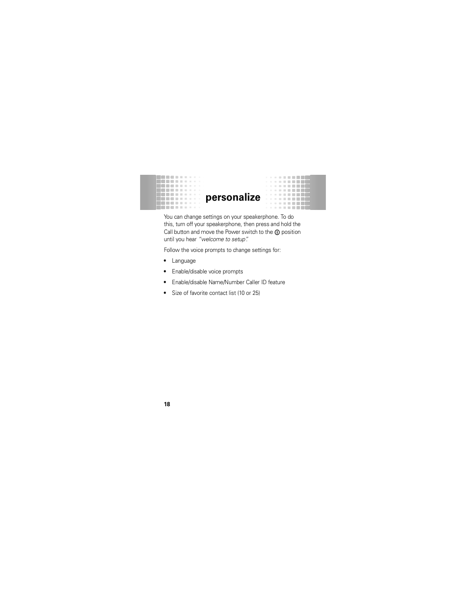 Personalize | Motorola T325 User Manual | Page 20 / 110