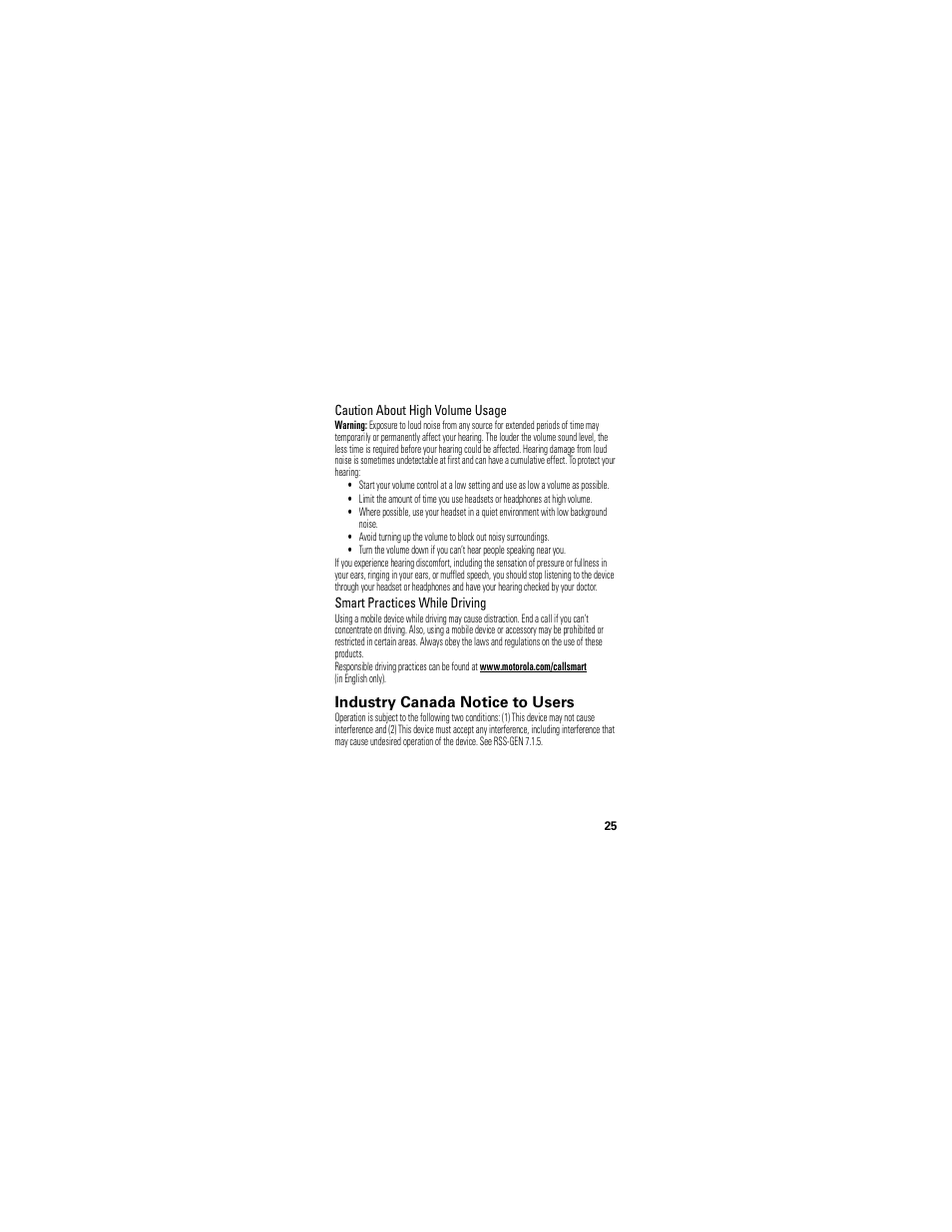 Industry canada notice, Industry canada notice to users | Motorola T325 User Manual | Page 27 / 110