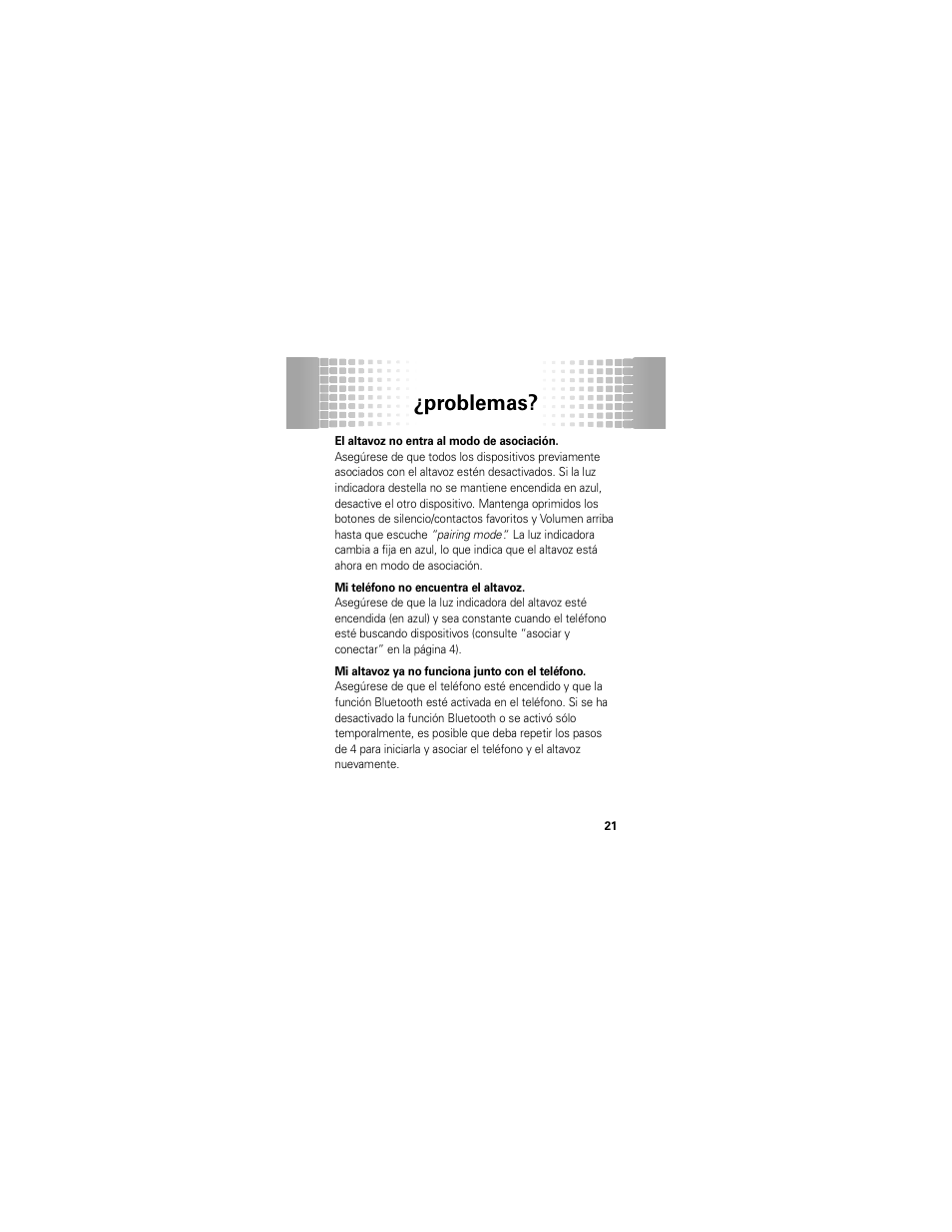 Problemas | Motorola T325 User Manual | Page 59 / 110