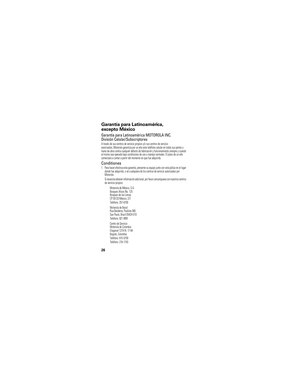 Garantía (excepto méxico), Garantía para latinoamérica, excepto méxico | Motorola T325 User Manual | Page 64 / 110