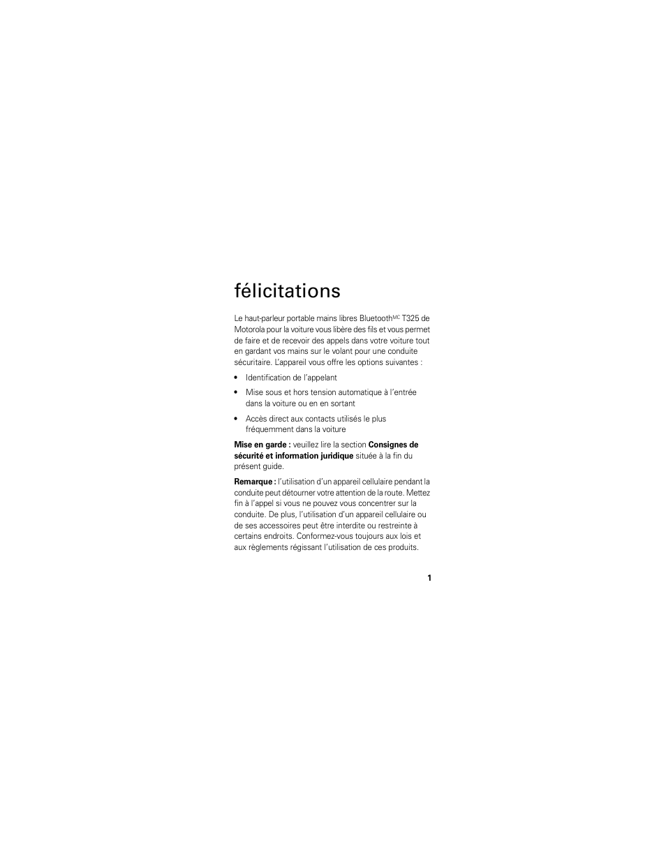 Félicitations | Motorola T325 User Manual | Page 75 / 110