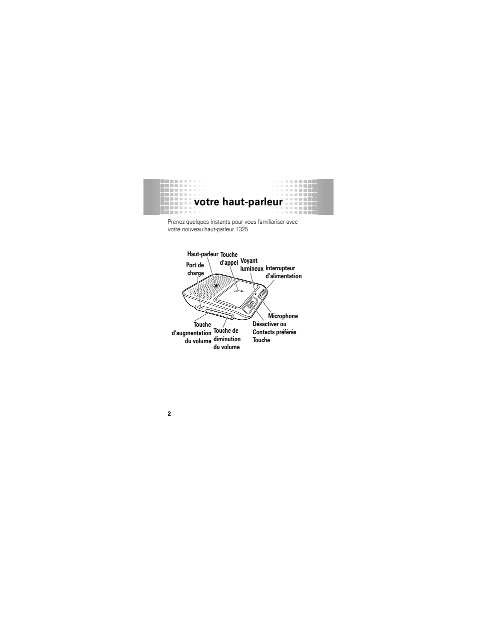 Votre haut-parleur, Votre haut parleur | Motorola T325 User Manual | Page 76 / 110