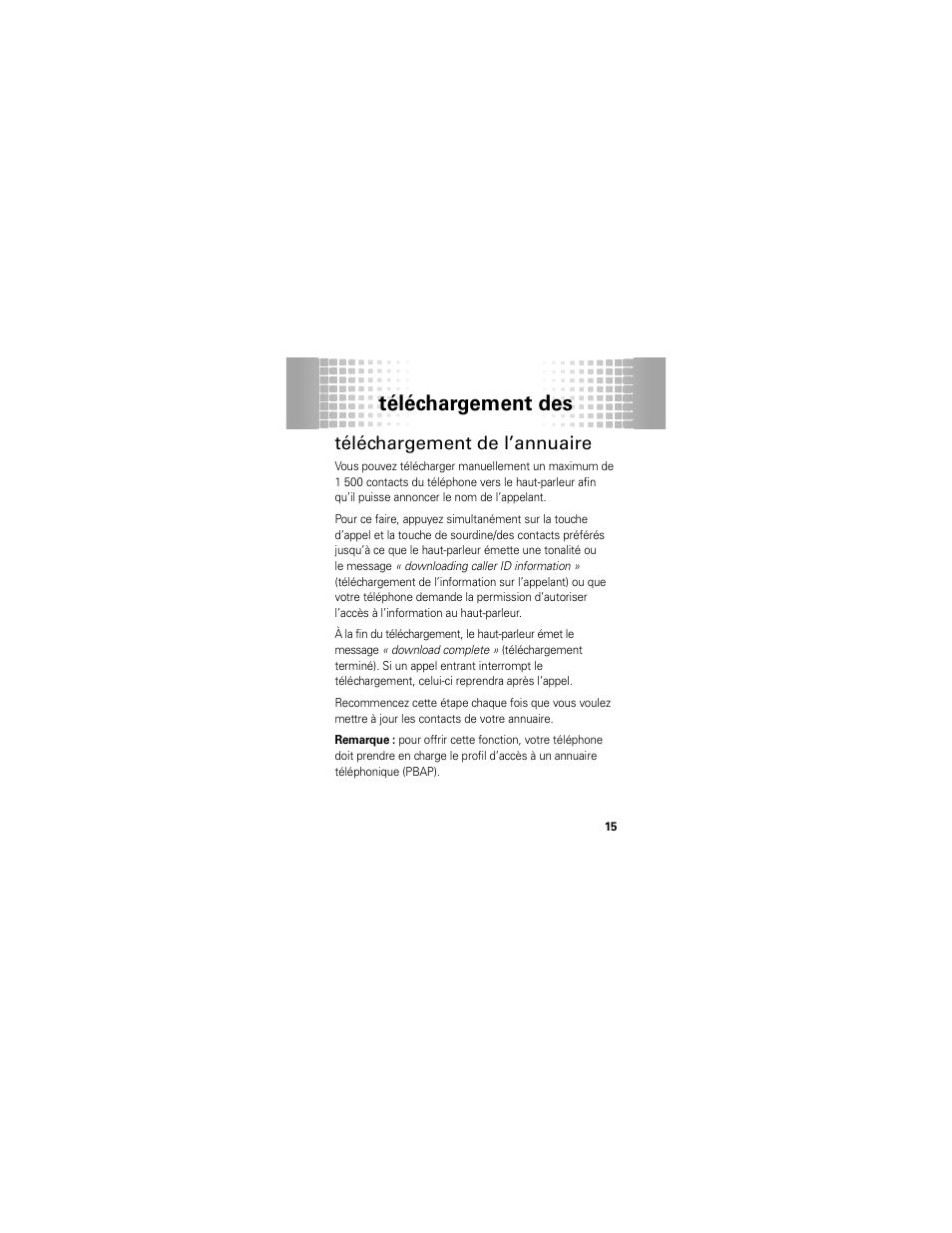 Téléchargement des contacts, Téléchargement de l’annuaire, Téléchargement des | Motorola T325 User Manual | Page 89 / 110