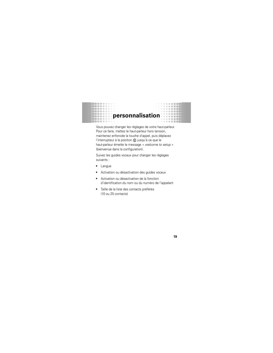 Personnalisation | Motorola T325 User Manual | Page 93 / 110