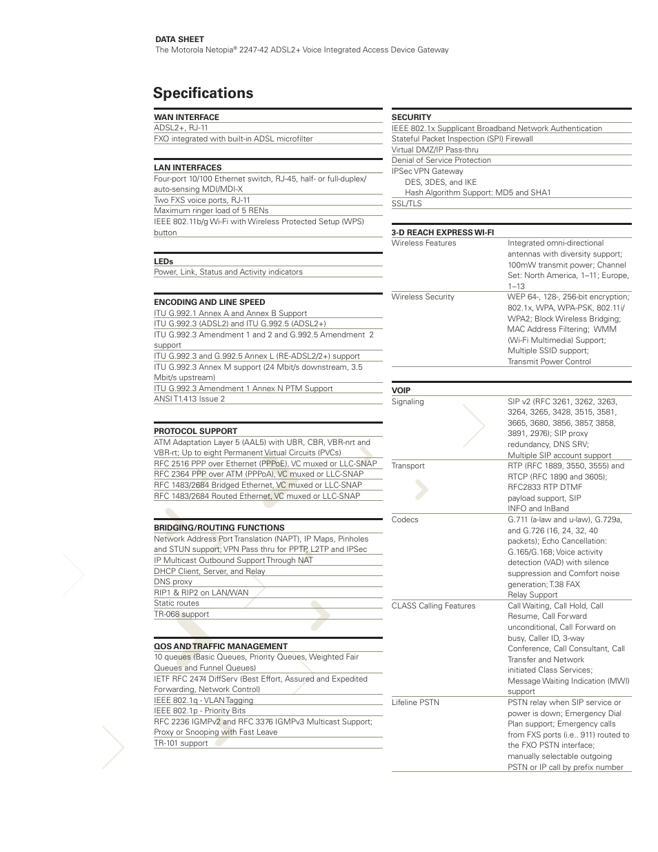 Specifications | Motorola Netopia 2247-42 User Manual | Page 3 / 4