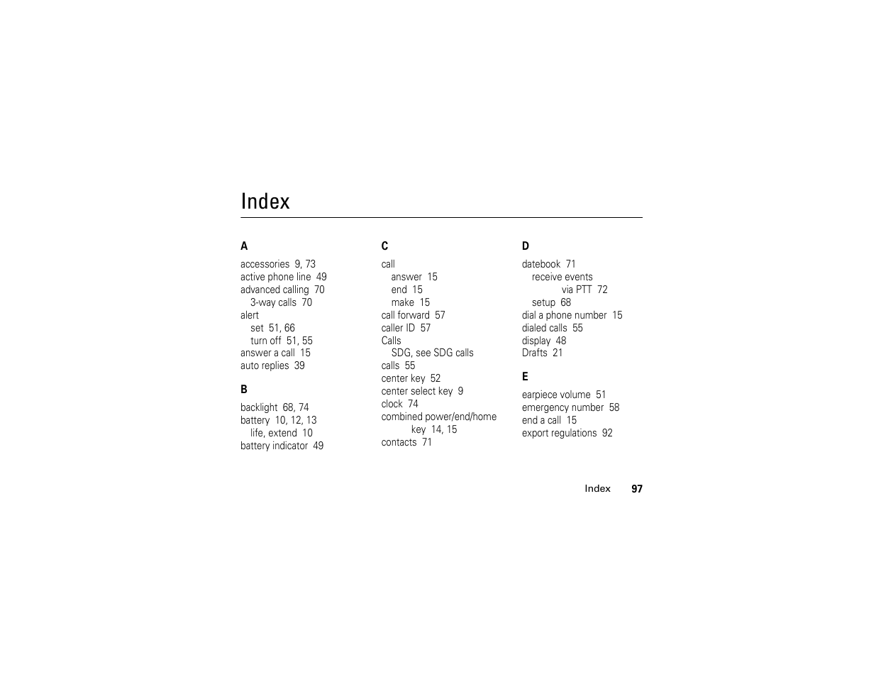Index | Motorola I290 User Manual | Page 103 / 108