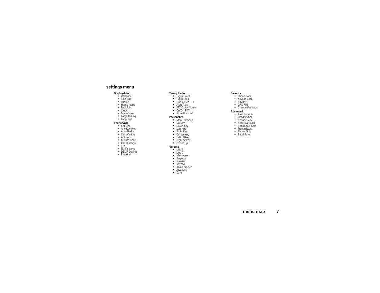 Settings menu | Motorola I290 User Manual | Page 13 / 108