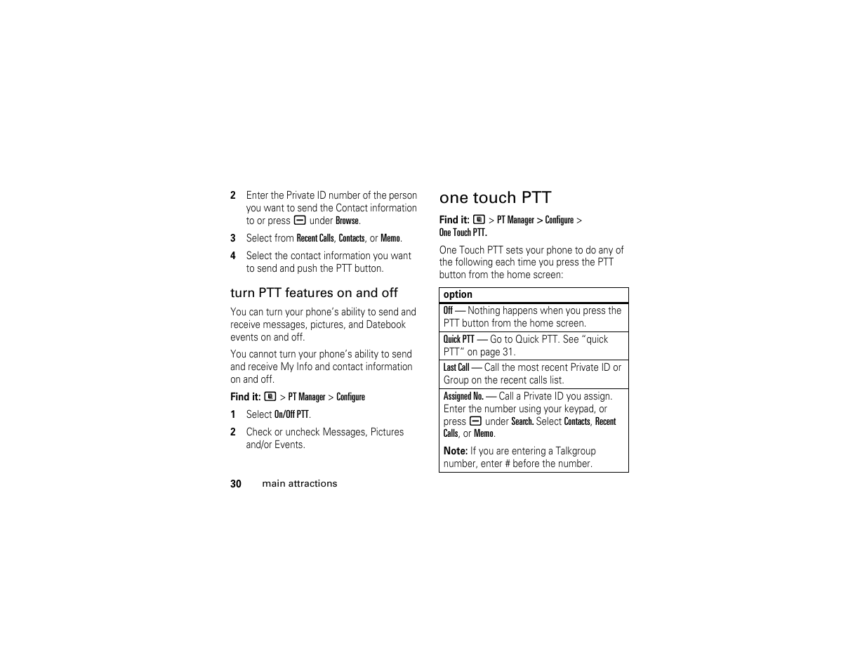 One touch ptt | Motorola I290 User Manual | Page 36 / 108