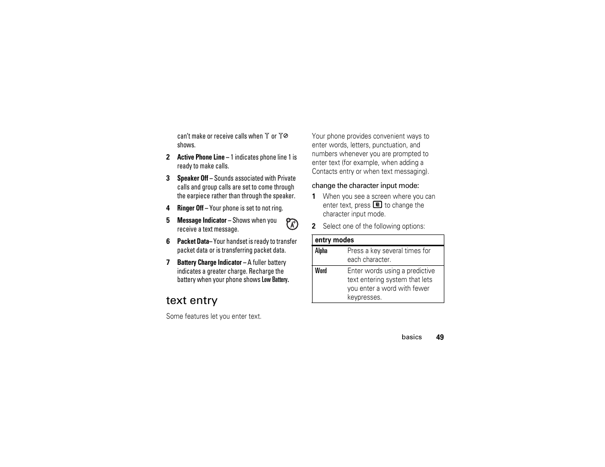 Text entry | Motorola I290 User Manual | Page 55 / 108