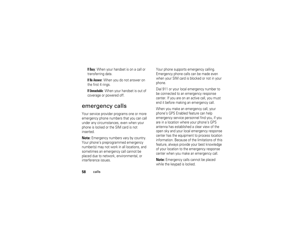 Emergency calls | Motorola I290 User Manual | Page 64 / 108