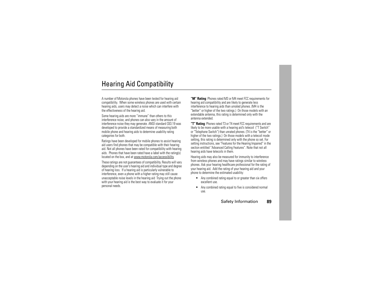 Hearing aid compatibility | Motorola I290 User Manual | Page 95 / 108