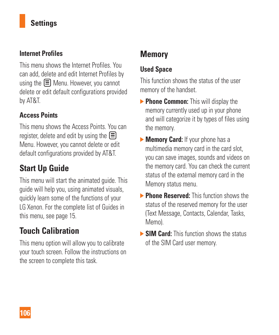 Start up guide, Touch calibration | LG Xenon GR500 User Manual | Page 110 / 146