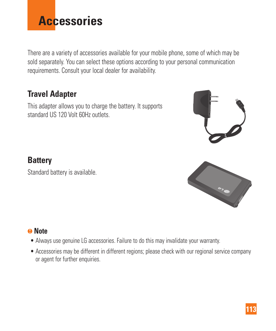 Accessories | LG Xenon GR500 User Manual | Page 117 / 146