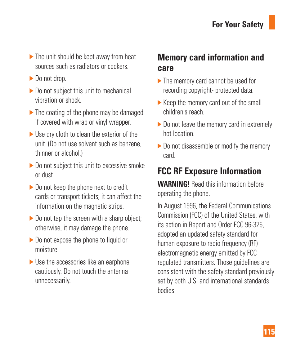 Fcc rf exposure information | LG Xenon GR500 User Manual | Page 119 / 146