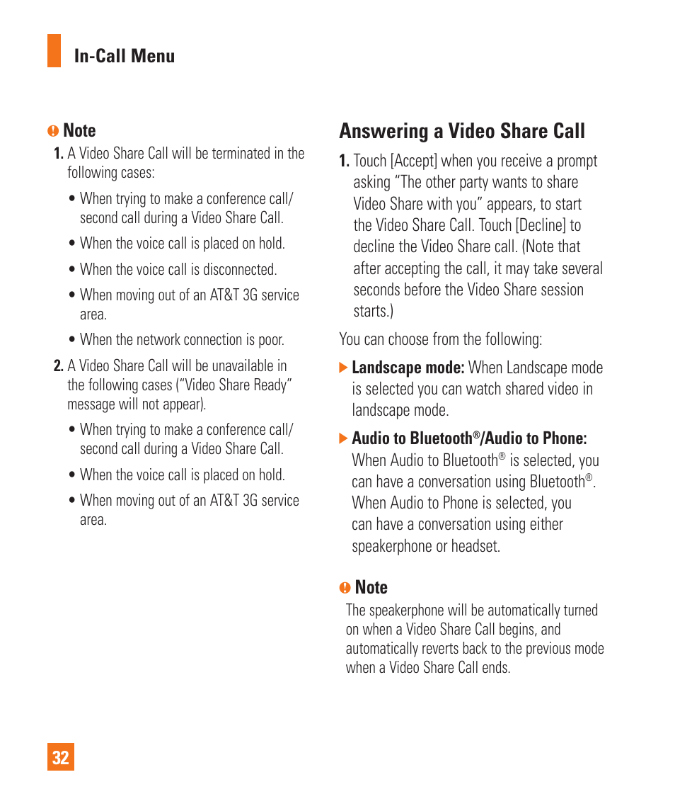 Answering a video share call | LG Xenon GR500 User Manual | Page 36 / 146