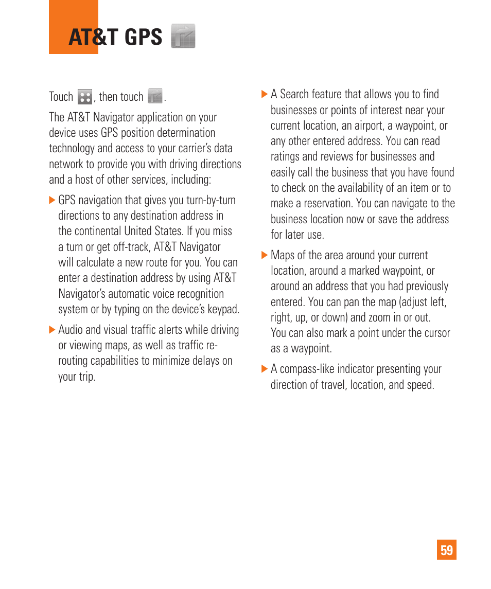 At&t gps | LG Xenon GR500 User Manual | Page 63 / 146