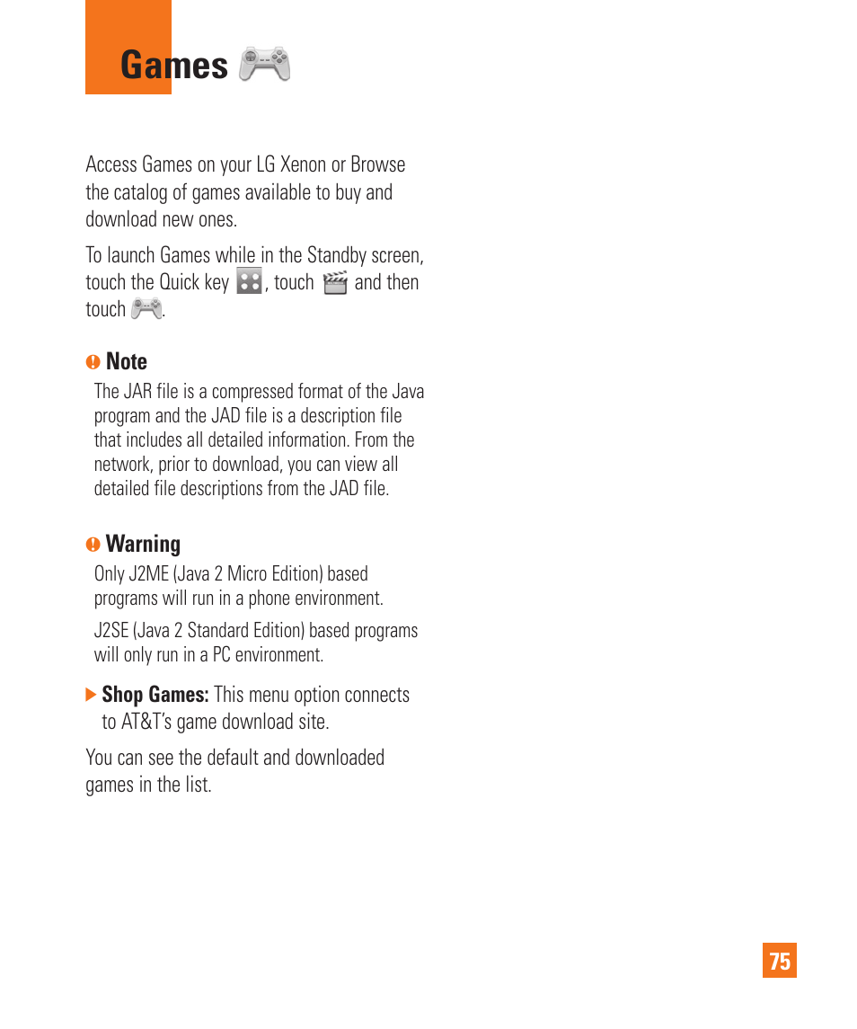 Games | LG Xenon GR500 User Manual | Page 79 / 146
