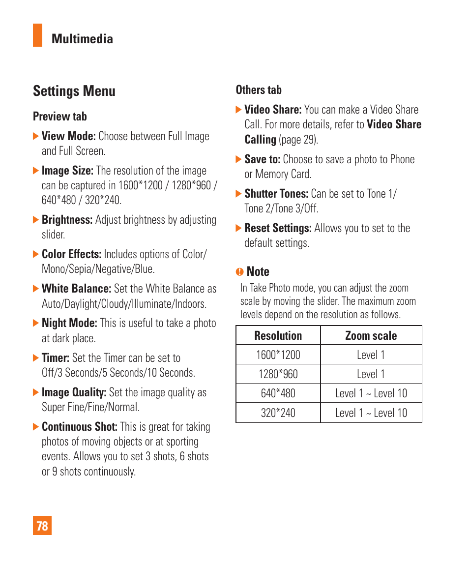 Settings menu | LG Xenon GR500 User Manual | Page 82 / 146