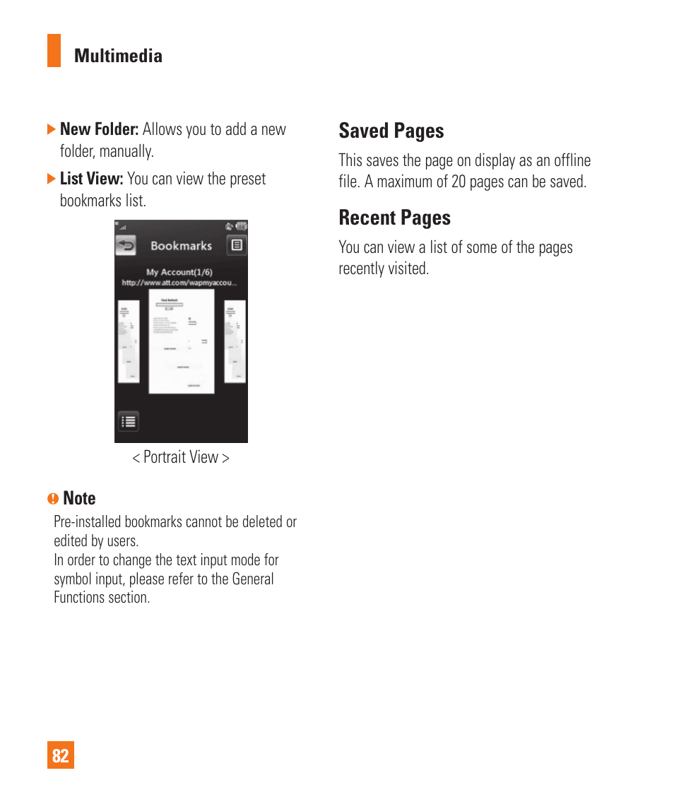 Saved pages, Recent pages | LG Xenon GR500 User Manual | Page 86 / 146
