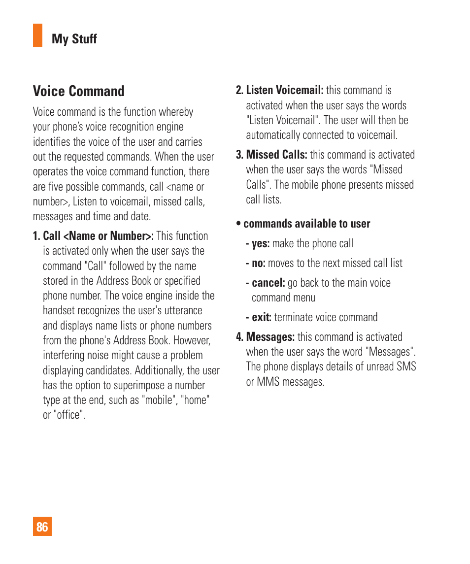 Voice command | LG Xenon GR500 User Manual | Page 90 / 146