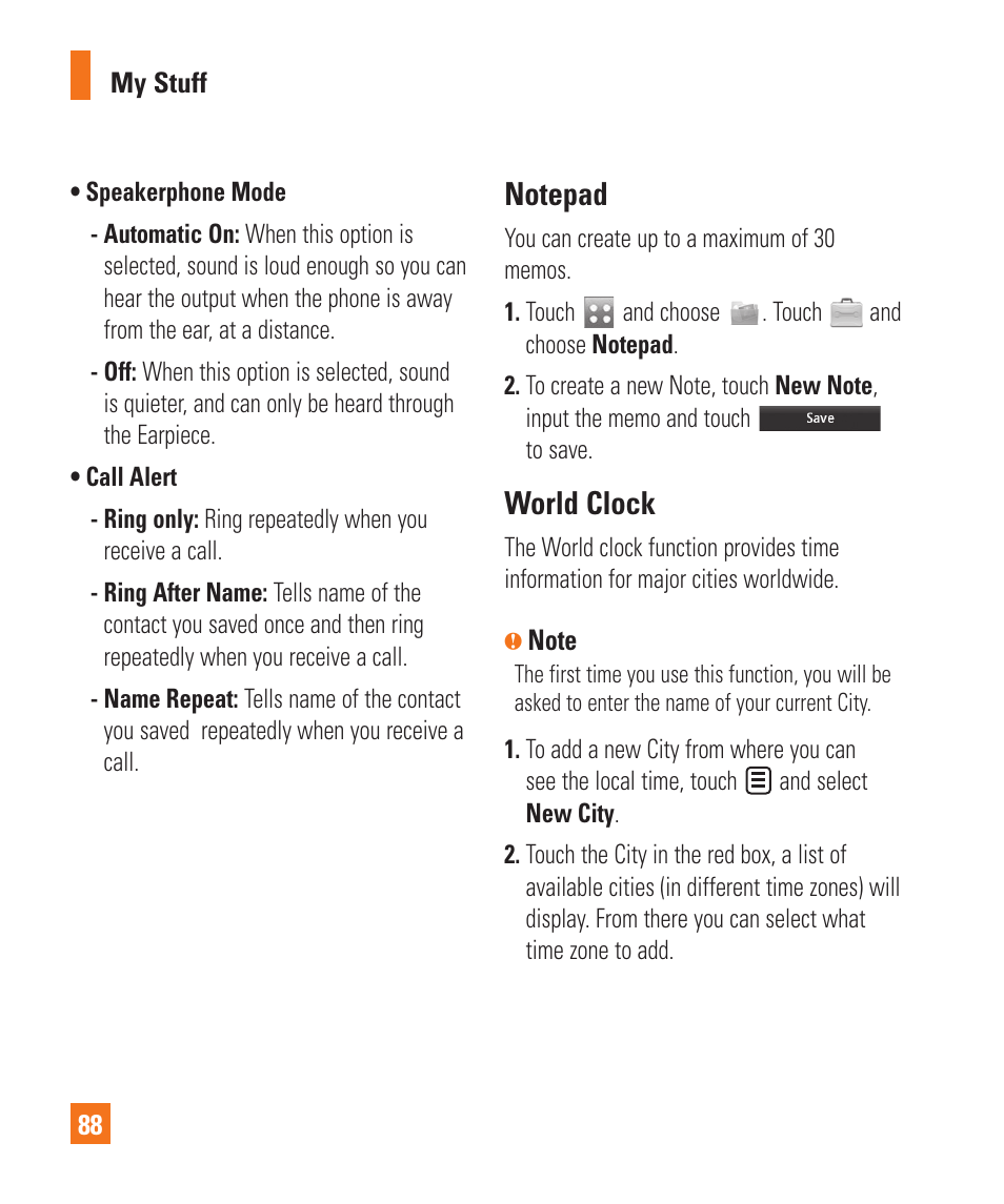 World clock | LG Xenon GR500 User Manual | Page 92 / 146