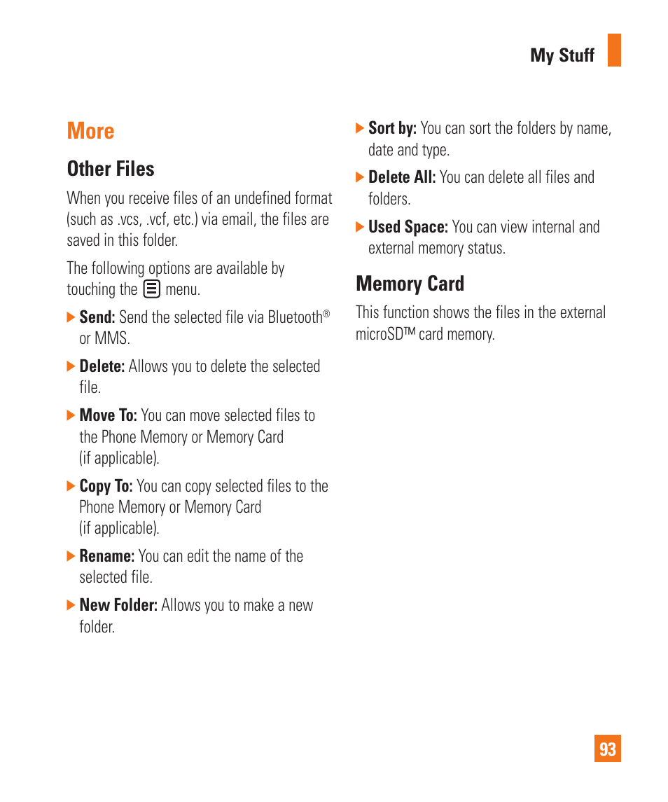 More, Other files | LG Xenon GR500 User Manual | Page 97 / 146