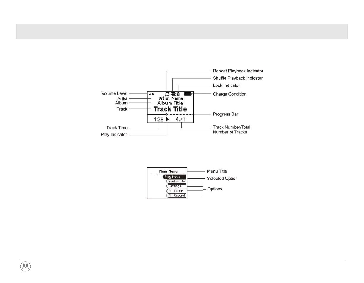 Lcd overview, Lcd overview playback mode, Menu mode | Motorola m250 User Manual | Page 12 / 70