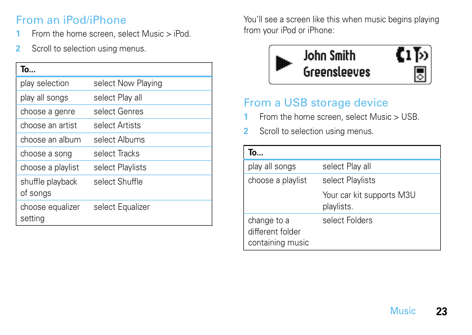 From an ipod/iphone, From a usb storage device, John smith greensleeves | Motorola 68014301013 User Manual | Page 25 / 36