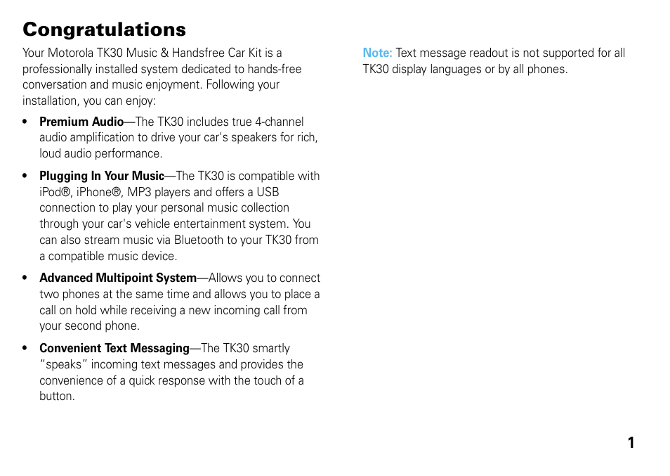 Congratulations | Motorola 68014301013 User Manual | Page 3 / 36