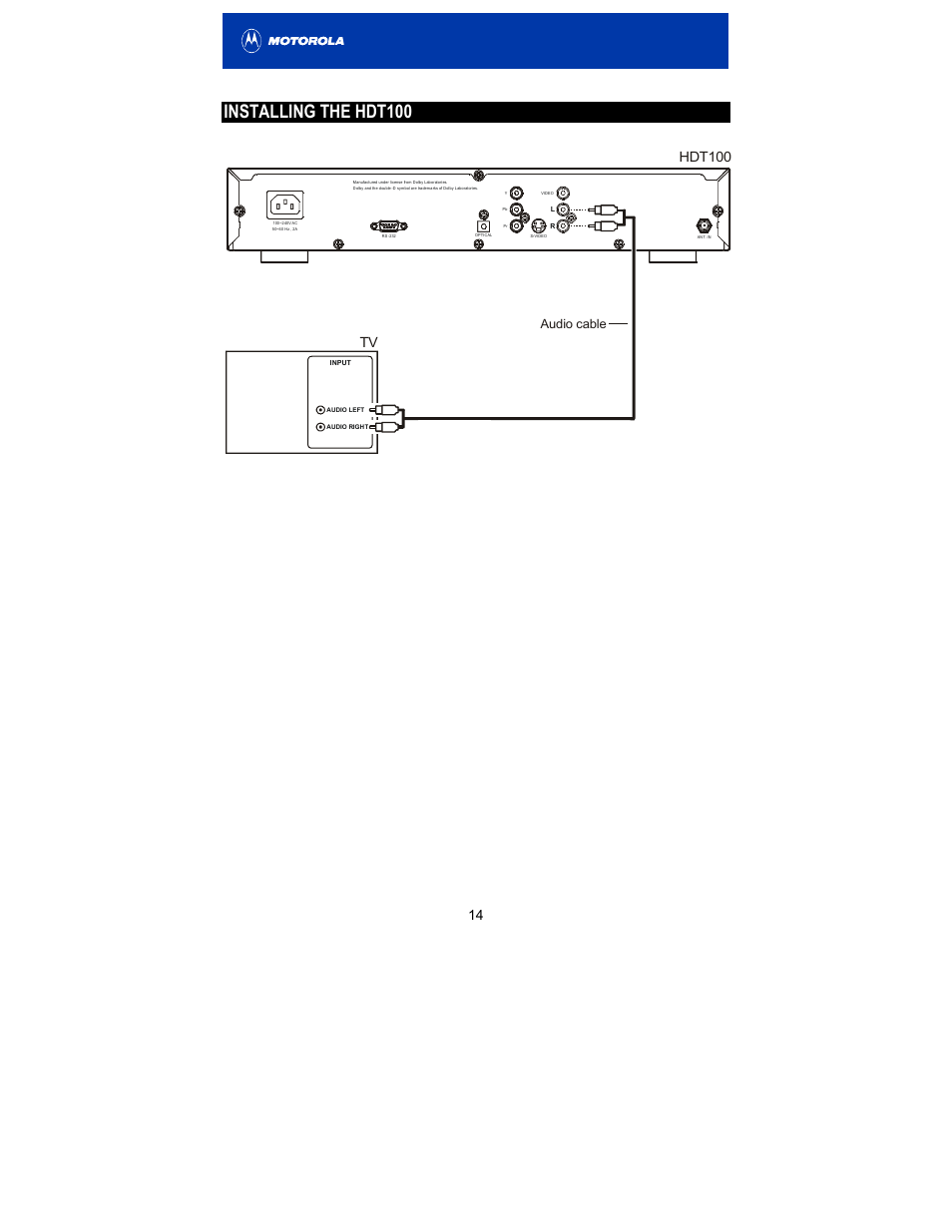 Installing the hdt100, Hdt100 | Motorola HDT100 User Manual | Page 19 / 48