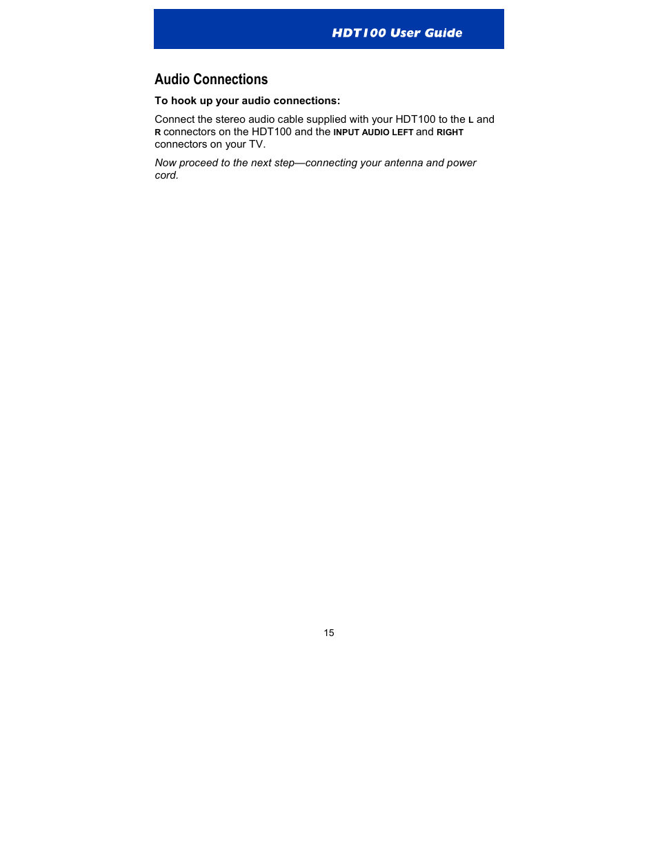 Audio connections | Motorola HDT100 User Manual | Page 20 / 48