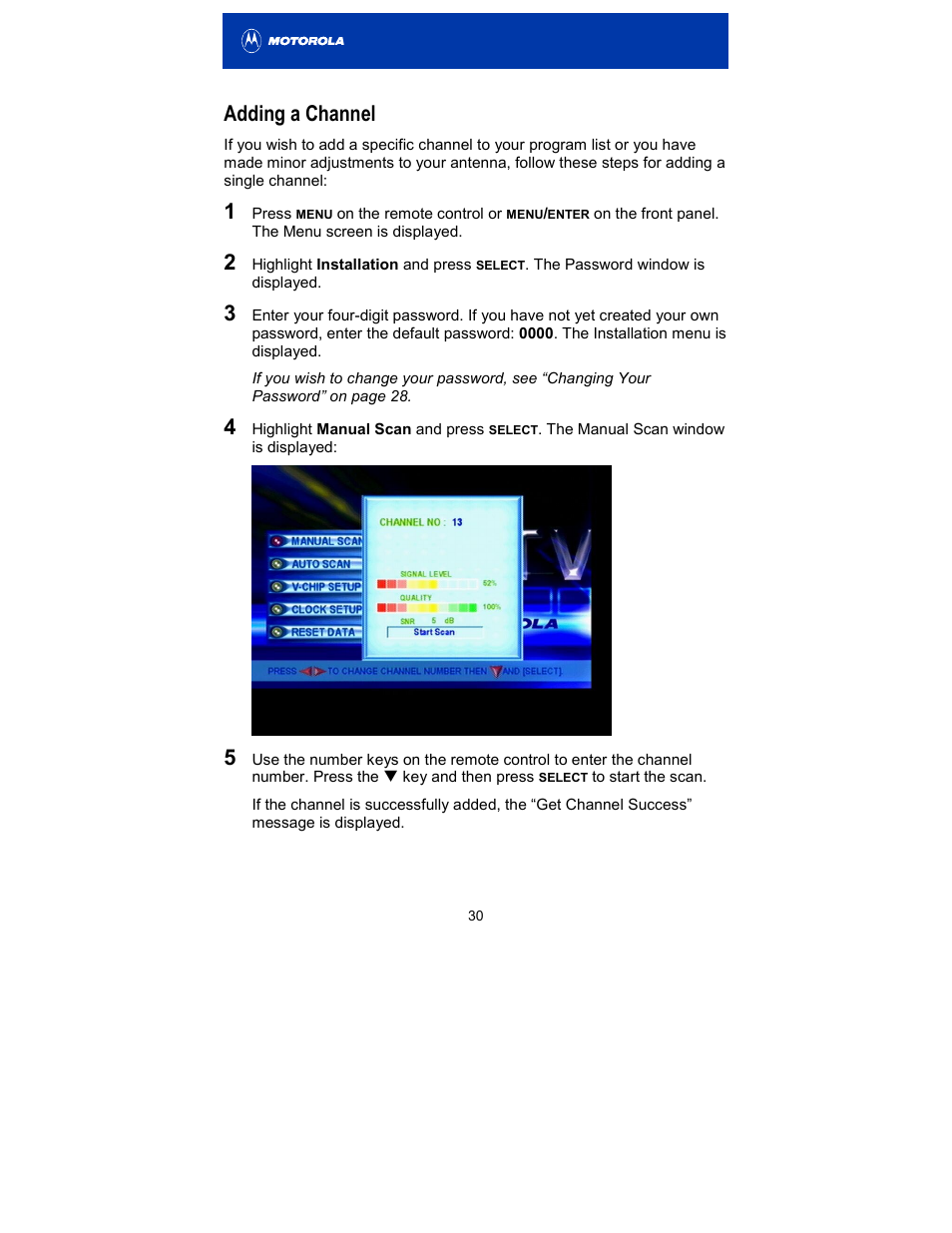 Adding a channel | Motorola HDT100 User Manual | Page 35 / 48
