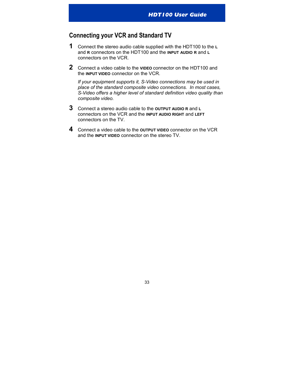 Connecting your vcr and standard tv, Connecting your vcr and standard tv 1 | Motorola HDT100 User Manual | Page 38 / 48